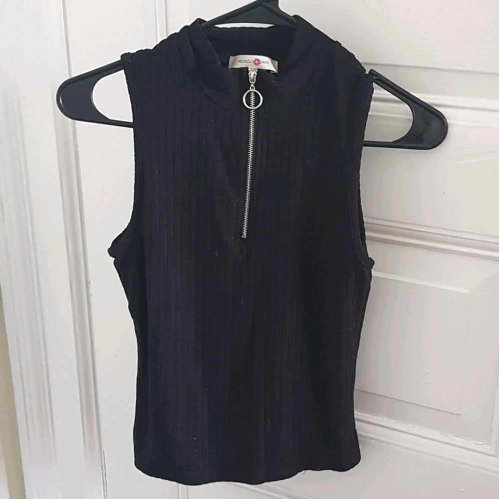 Wishful Park Black Zip Neck Tank Top